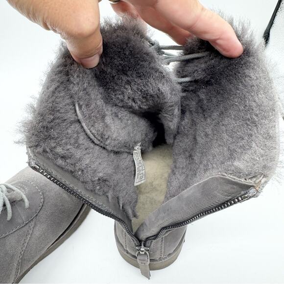 UGG Daney Lace Up Shearling Sheepskin Suede High Top Combat Boots Grey Size 8.5 - Picture 10 of 13